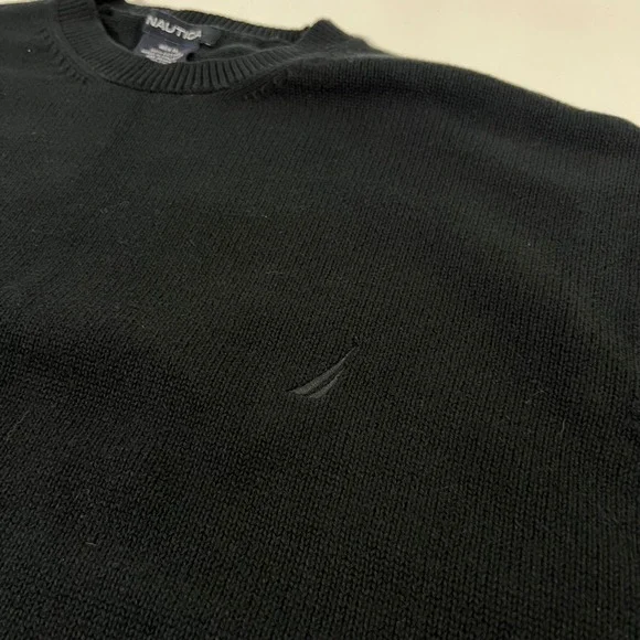 Nautica Mens XL Black 100% Cotton Long‎ Sleeve Crewneck Knit Sweater Casual Prep - Picture 5 of 8